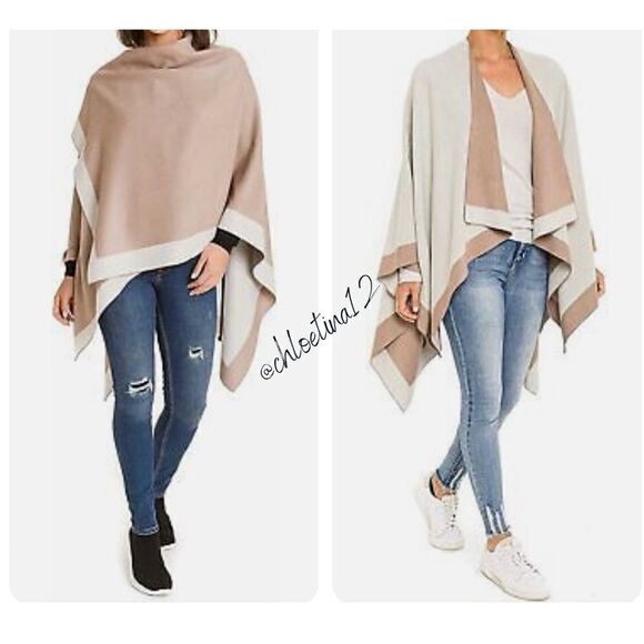 New Luxe Reversible Wrap Shawl Poncho Cardigan - Picture 3 of 16